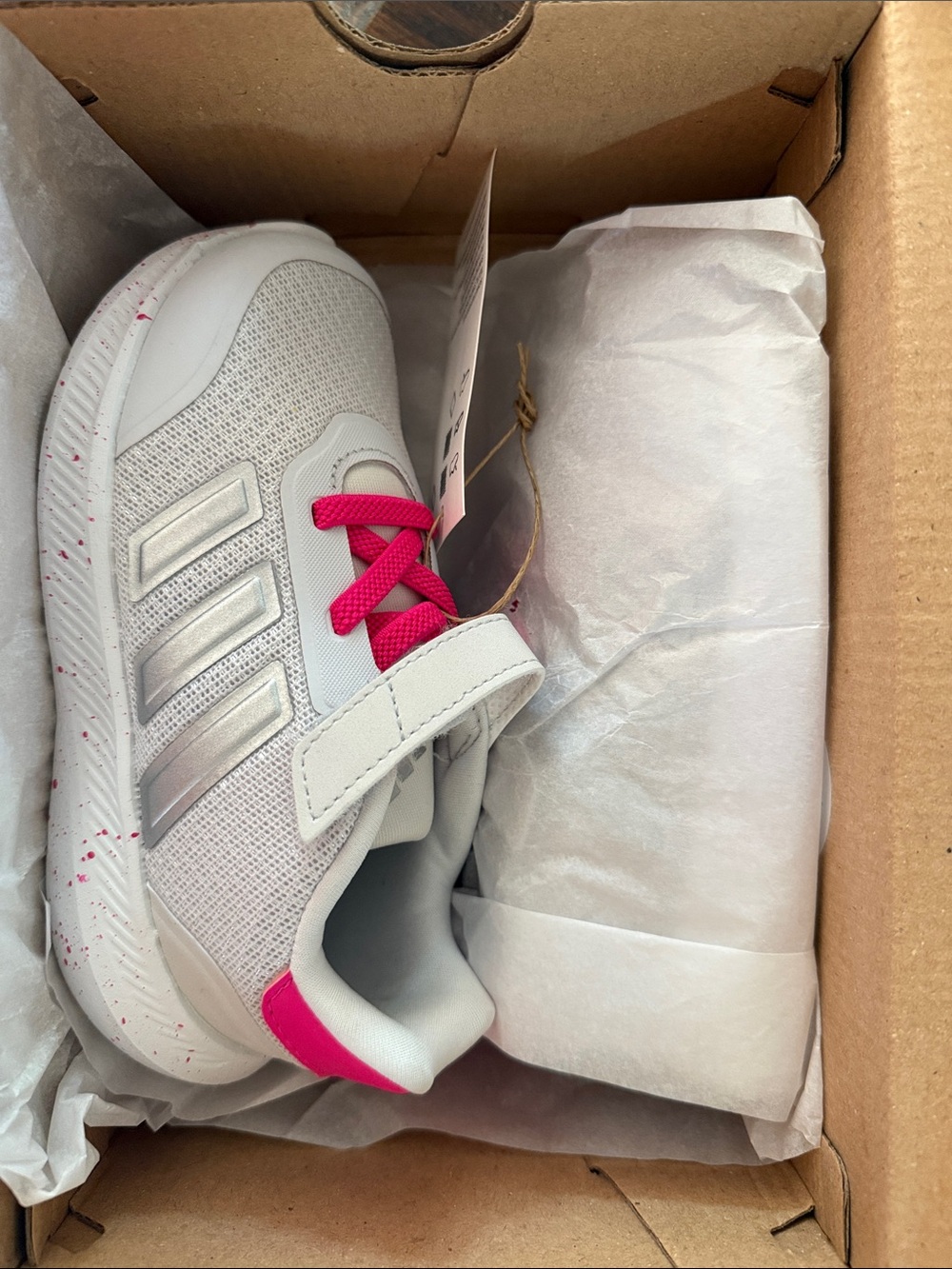 adidas Kids White Sneakers with Pink Accents